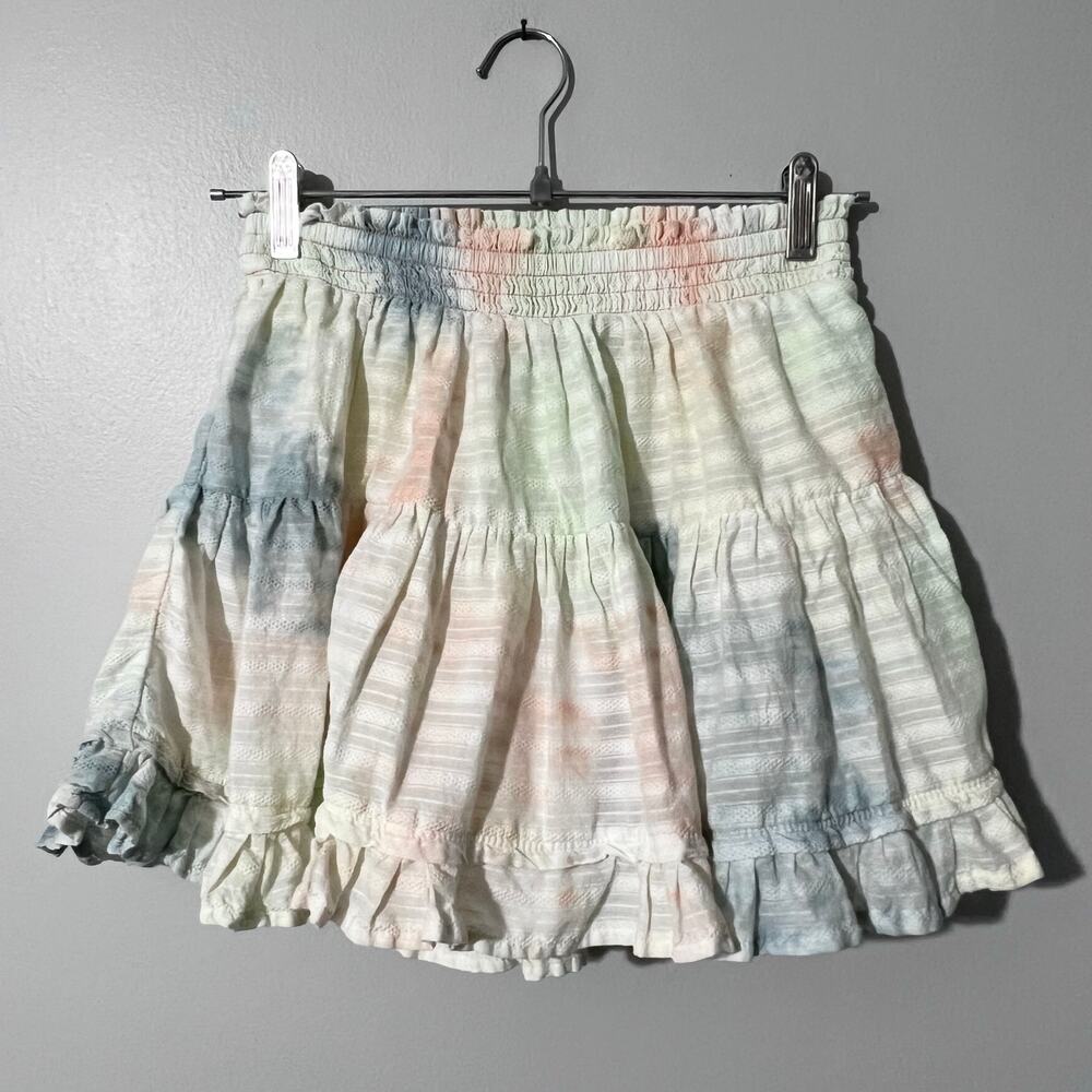 True Craft Tiered Mini Skirt Tie Dye Pastel Ruffle Elastic Waist Women’s Small